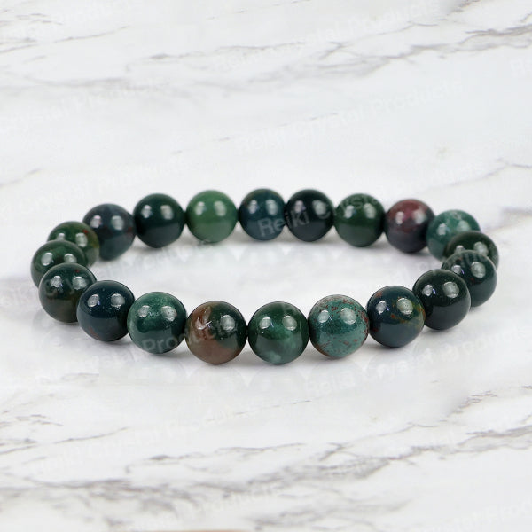 Natural Bloodstone 10 mm Round Beads Bracelet