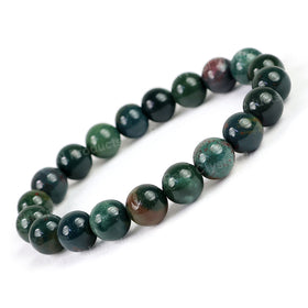 Natural Bloodstone 10 mm Round Bead Bracelet – Healing Crystal for Strength & Protection
