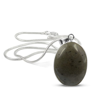 Natural Blue Aventurine Oval Pendant with Metal Chain