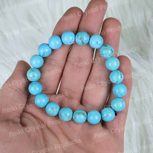 Natural Blue Magnesite 10mm Round Bead Bracelet