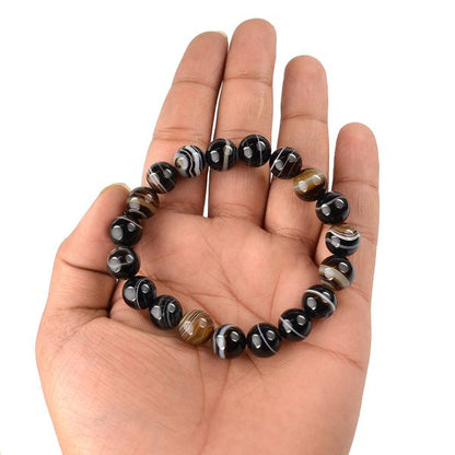 Certified Sulemani Hakik / Botswana Agate Black 10 mm Round Bead Bracelet