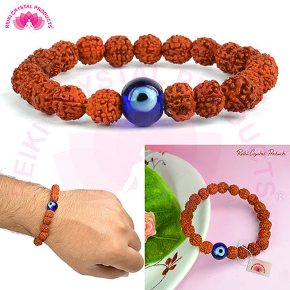 Natural Rudraksha with Evil Eye 8 mm Bead Bracelet