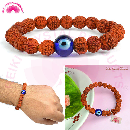 Natural Rudraksha with Evil Eye 8 mm Bead Bracelet