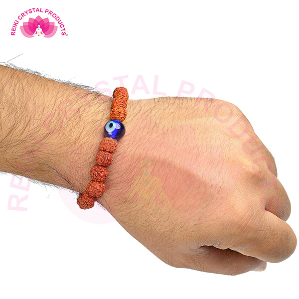 Natural Rudraksha with Evil Eye 8 mm Bead Bracelet