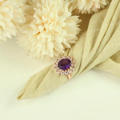 AAA Amethyst Adjustable Gemstone Ring for Women Girls
