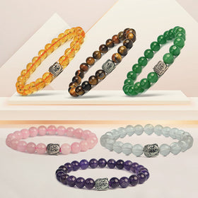 Natural Crystal Stone with Buddha Head Charm 8 mm Bracelet