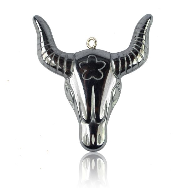 Hematite Crystal Stone Bull Pendant