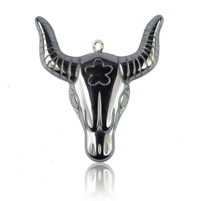 Hematite Crystal Stone Bull Pendant