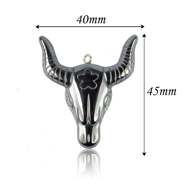 Hematite Crystal Stone Bull Pendant