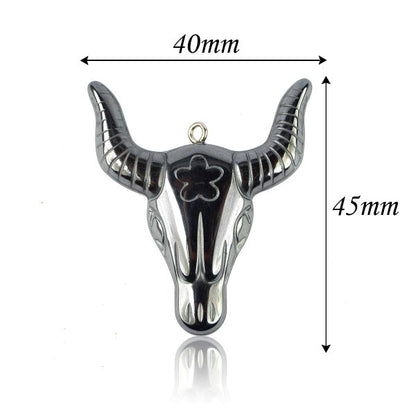 Hematite Crystal Stone Bull Pendant