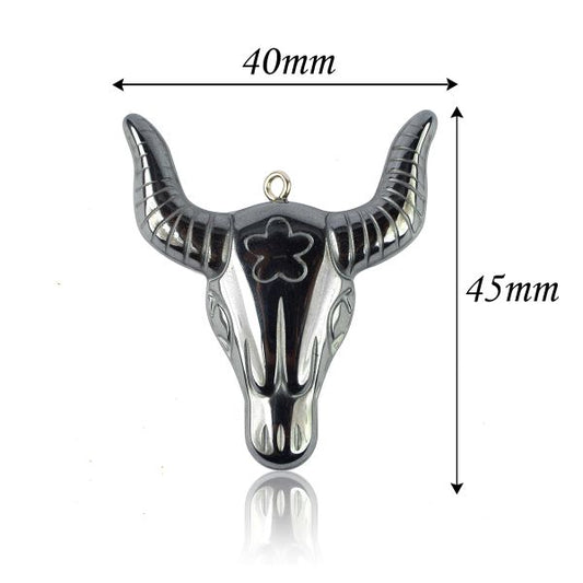 Hematite Crystal Stone Bull Pendant