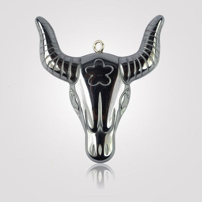 Hematite Crystal Stone Bull Pendant