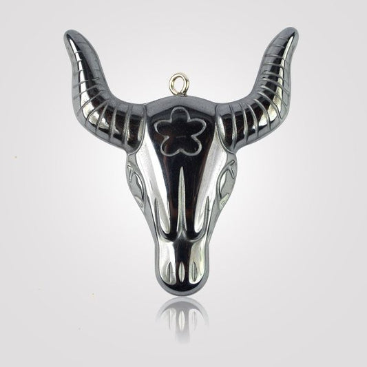 Hematite Crystal Stone Bull Pendant