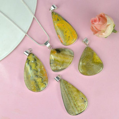 AAA Quality Bumblebee Jasper Drop Shape Pendant With Chain