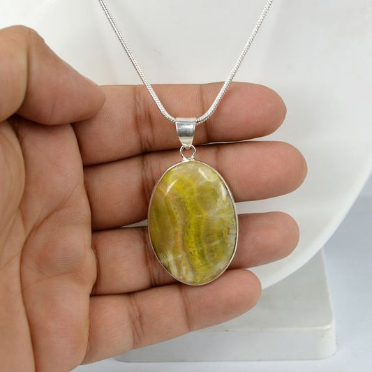 AAA Quality Bumblebee Jasper Oval Pendant With Chain