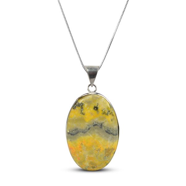 AAA Quality Bumblebee Jasper Oval Pendant With Chain