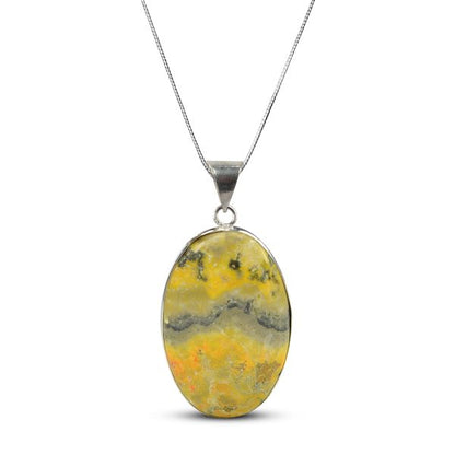 AAA Quality Bumblebee Jasper Oval Pendant With Chain