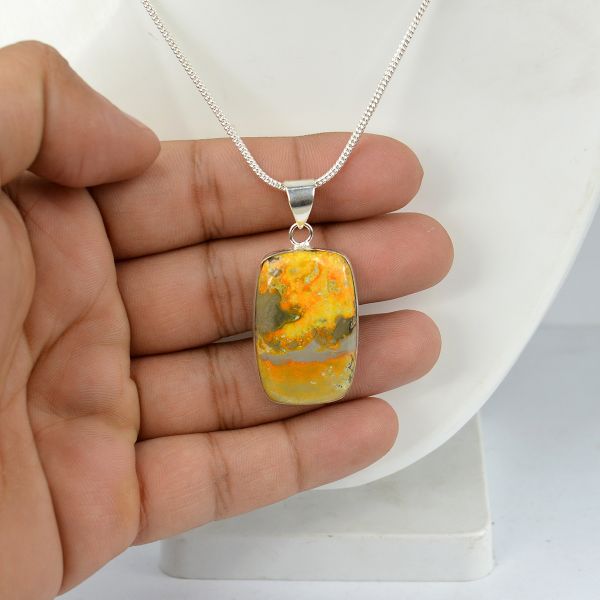 AAA Quality Bumblebee Jasper Square Pendant With Chain