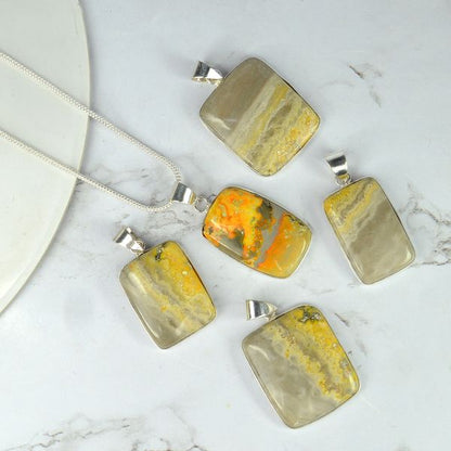 AAA Quality Bumblebee Jasper Square Pendant With Chain