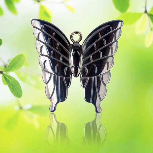 Hematite Crystal Stone Butterfly Pendant