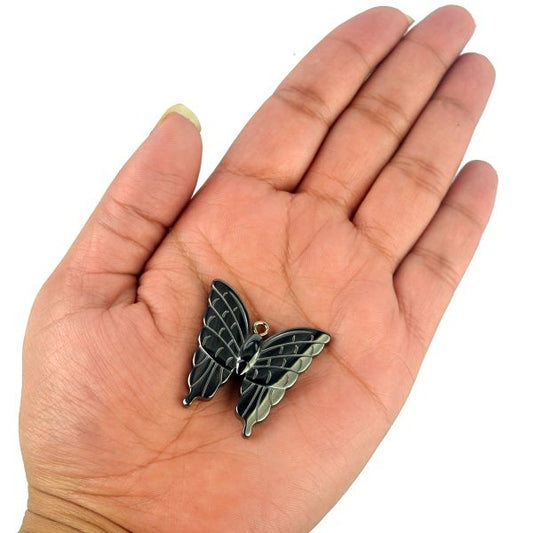 Hematite Crystal Stone Butterfly Pendant