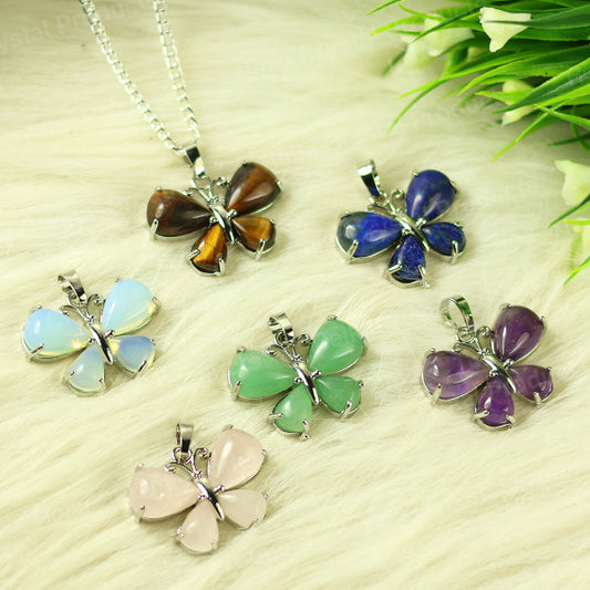Natural Butterfly Shape Pendant - Locket with Chain for Women Girls