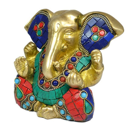 Brass Ganesha with Stone for Home Decor, Gifting, Diwali-950-1050 Gram