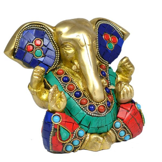 Brass Ganesha with Stone for Home Decor, Gifting, Diwali-950-1050 Gram