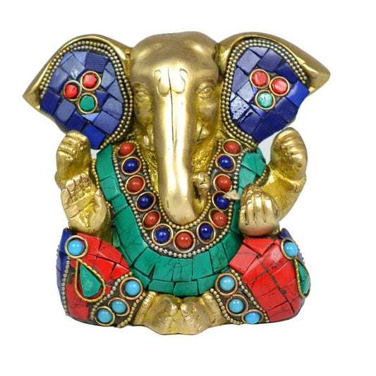 Brass Ganesha with Stone for Home Decor, Gifting, Diwali-950-1050 Gram