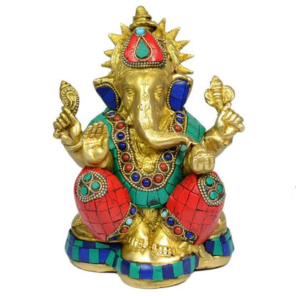 Brass Ganesha with Stone for Home Decor, Gifting, Diwali--1750-1900 Gram