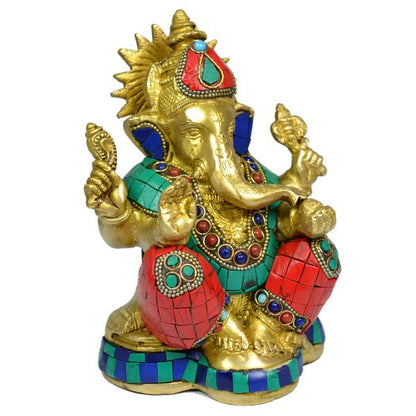 Brass Ganesha with Stone for Home Decor, Gifting, Diwali--1750-1900 Gram