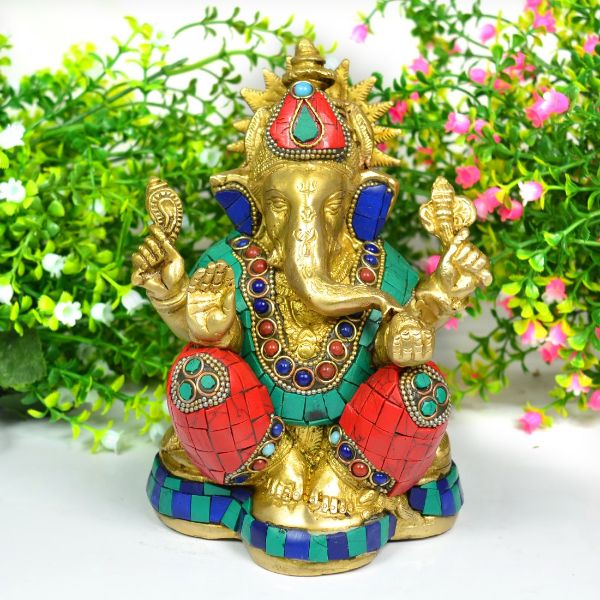 Brass Ganesha with Stone for Home Decor, Gifting, Diwali--1750-1900 Gram