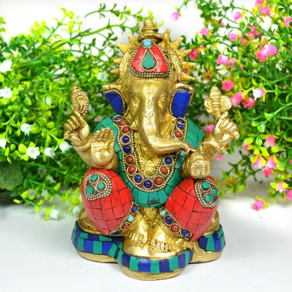 Brass Ganesha with Stone for Home Decor, Gifting, Diwali--1750-1900 Gram
