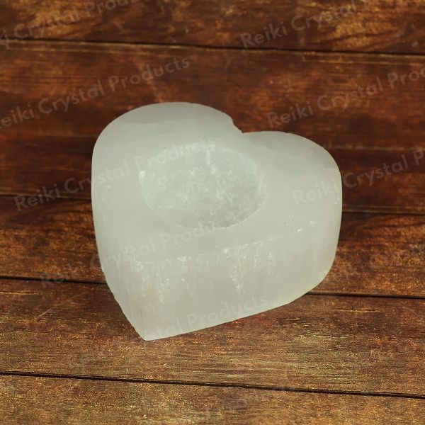 Natural Selenite Candle Holder Heart Shape for Reiki Healing