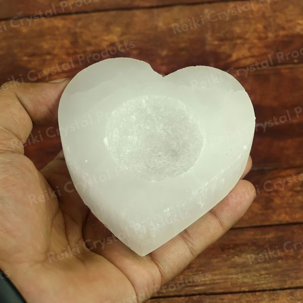 Natural Selenite Candle Holder Heart Shape for Reiki Healing