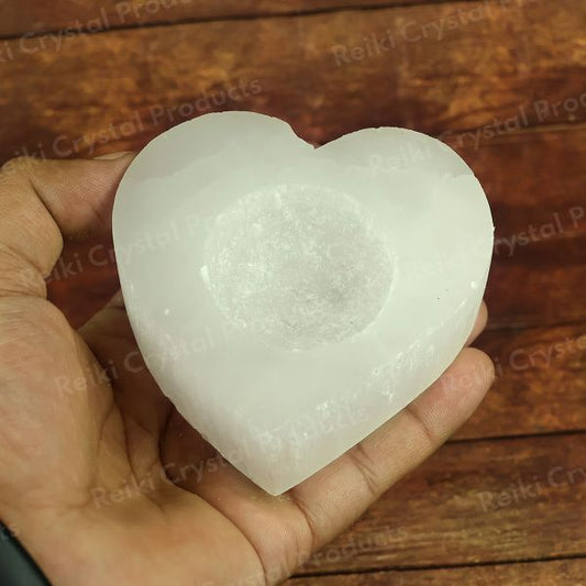 Natural Selenite Candle Holder Heart Shape for Reiki Healing