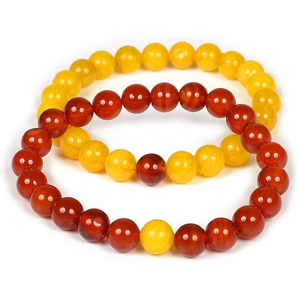 Natural Crystal Stone 8 mm Round Beads Couple Combo Bracelet