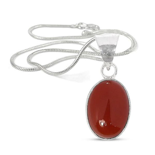 Natural Carnelian Oval Shape Pendant Locket with Metal Chain for Unisex