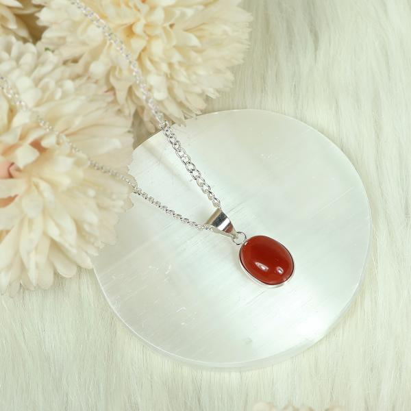 Natural Carnelian Oval Shape Pendant Locket with Metal Chain for Unisex