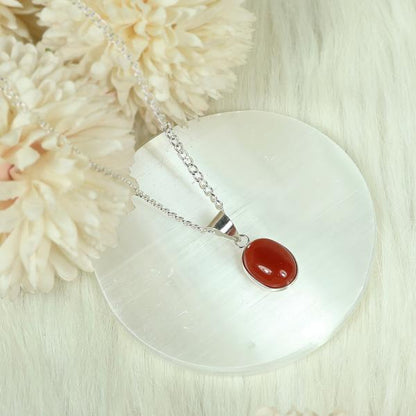 Natural Carnelian Oval Shape Pendant Locket with Metal Chain for Unisex