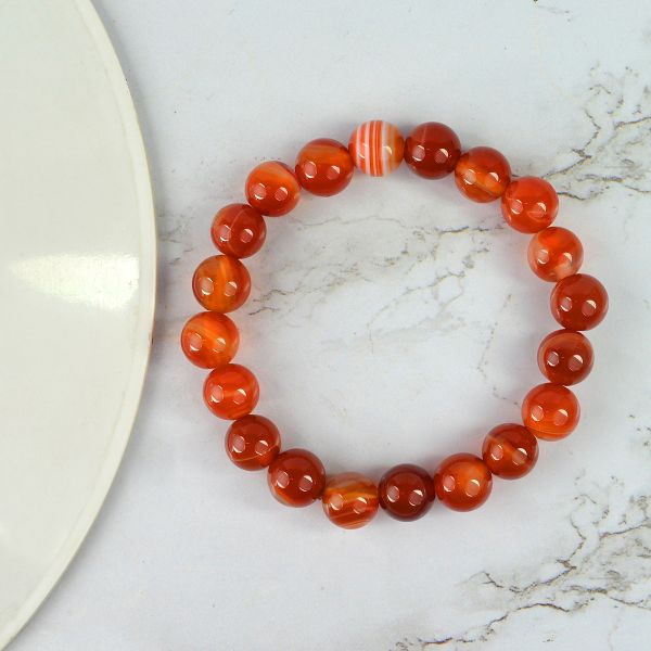 Carnelian 10 mm Round Bead Bracelet