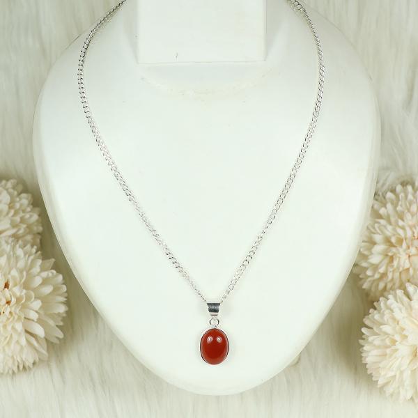 Natural Carnelian Oval Shape Pendant Locket with Metal Chain for Unisex