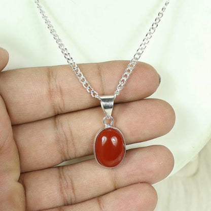 Natural Carnelian Oval Shape Pendant Locket with Metal Chain for Unisex