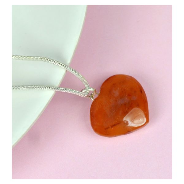 Natural Carnelian Heart Shape Pendant/Locket with Chain