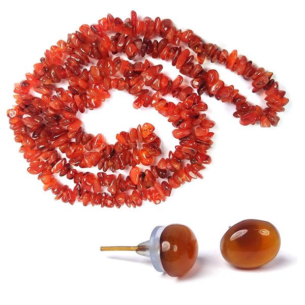 Natural Crystal Stone Chip Beads Mala Necklace with Earring for Girls & Women