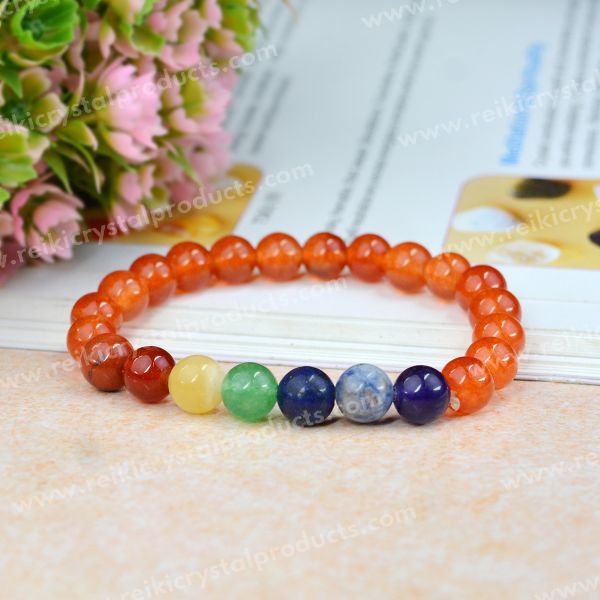 Natural Crystal Stone with 7 Chakra 8 mm Bracelet for Unisex