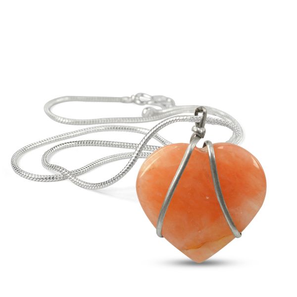 Natural Crystal Stone Wire Wrapped Heart Shape Pendant - Locket Size- 35 mm with Metal Chain