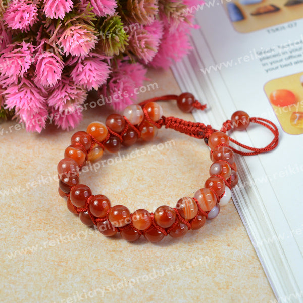Natural Double Line Stone Macrame Nylon Cord Adjustable 8 mm Bracelet for Unisex
