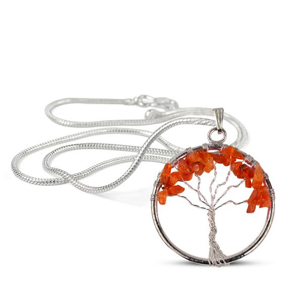 Natural Crystal Stone Tree of Life Pendant Size 35-40 mm with Metal Chain