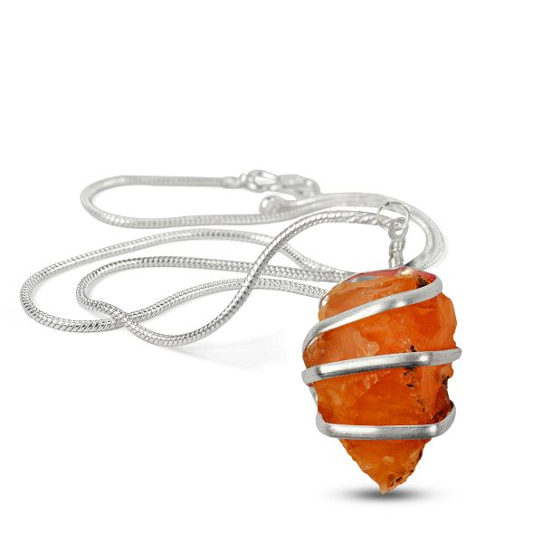 Natural Crystal Stone Wire Wrapped Pendant - Locket with Metal Chain